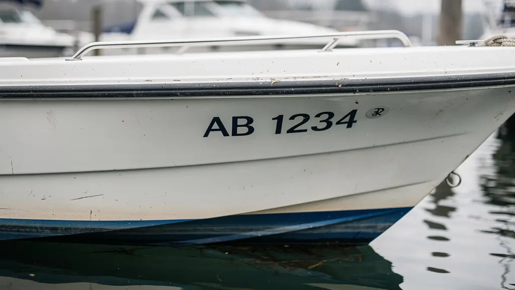 Détail numéro d'immatriculation sur coque de navire de plaisance